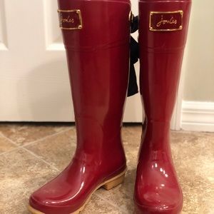 Joules - Red Rain Boots with Navy Blue Bow